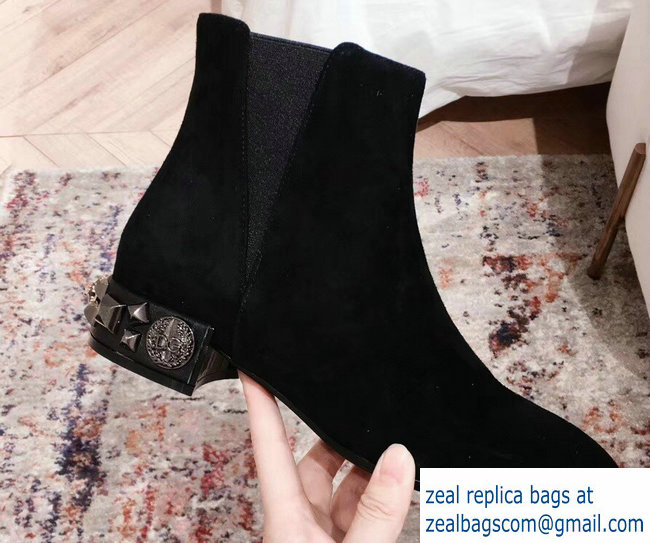 Dolce & Gabbana Embroidered Heel 3cm Chelsea Ankle Boots Suede Black 2018 - Click Image to Close